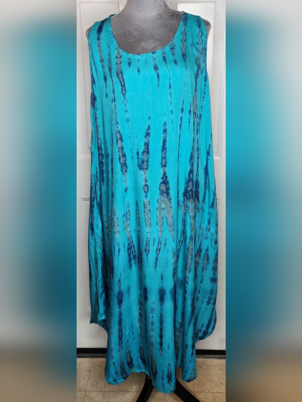 Soft Surroundings Turquoise and Navy Tie-Dye Midi/maxiDress Size 1x